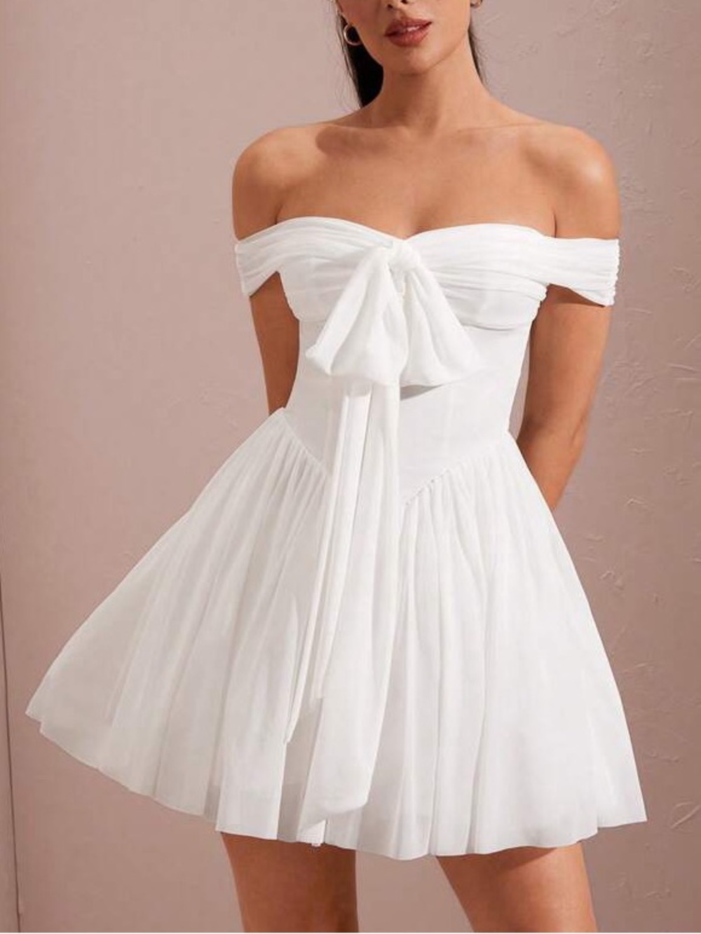 SHEIN BAE Summer White Dress Sexy Off Shoulder Bowknot